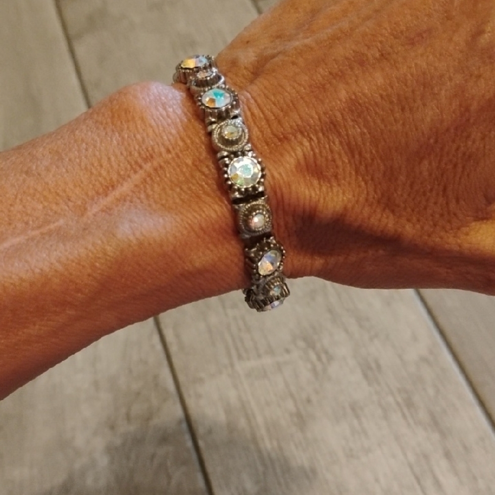 Silver Tennis Bracelet with Smoky and Clear Stones
